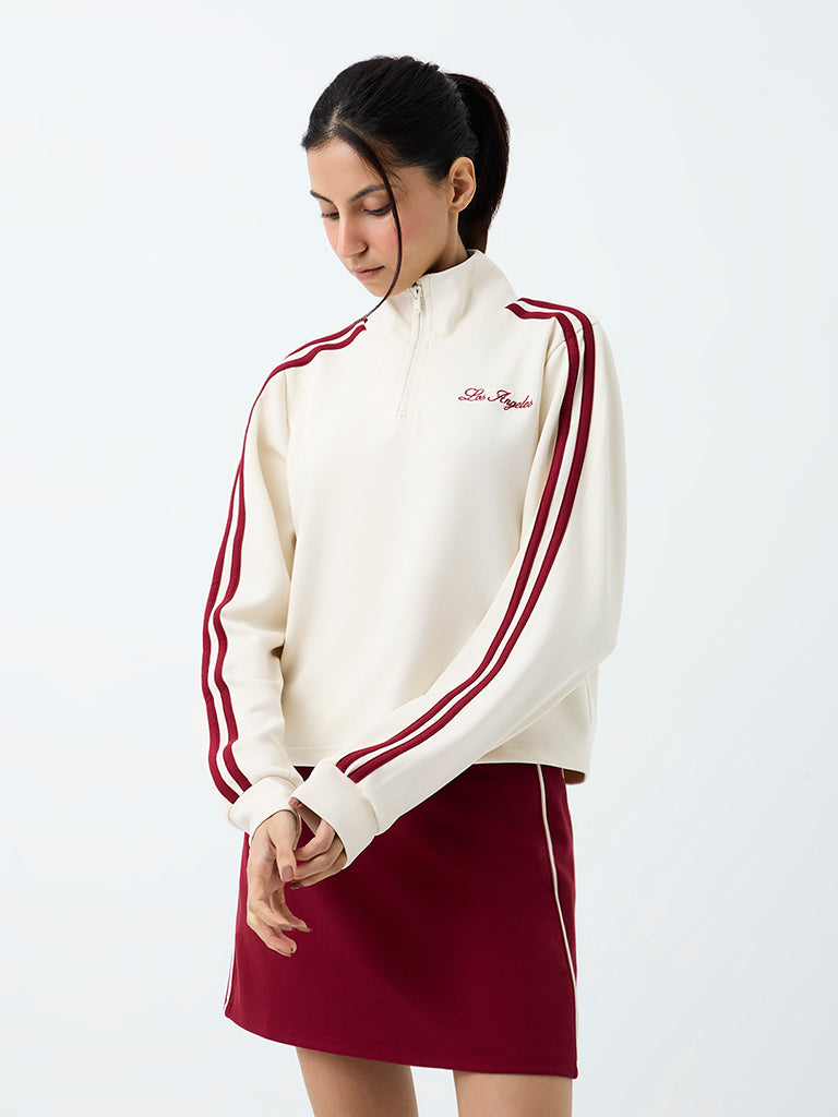 Nuoflexx Off-White Striped Quarter Zip Sweatshirt