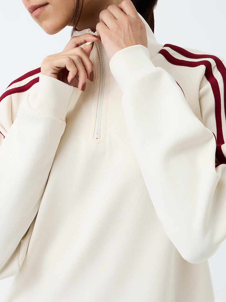 Nuoflexx Off-White Striped Quarter Zip Sweatshirt