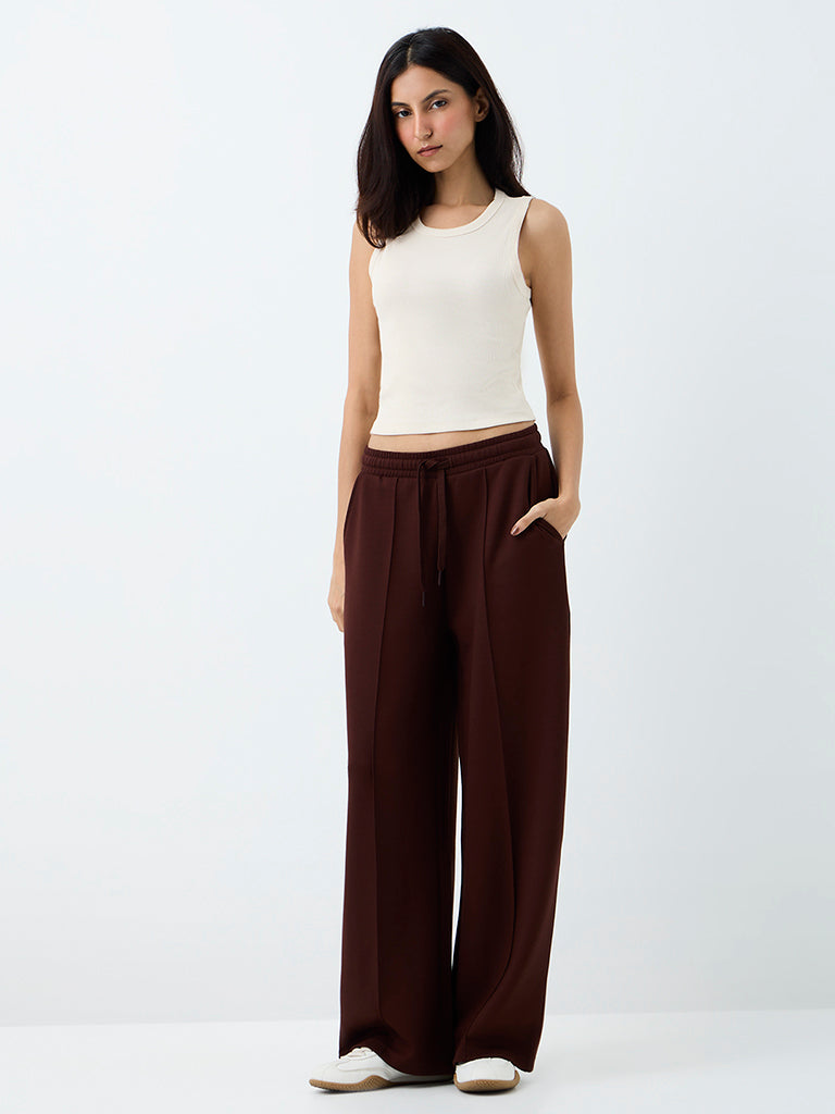 Nuoflexx Off-White Ribbed Cotton-Blend Top