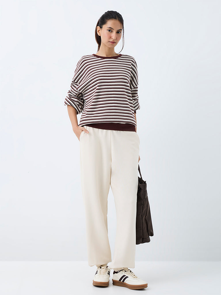 Nuoflexx Brown Striped Cotton T-Shirt
