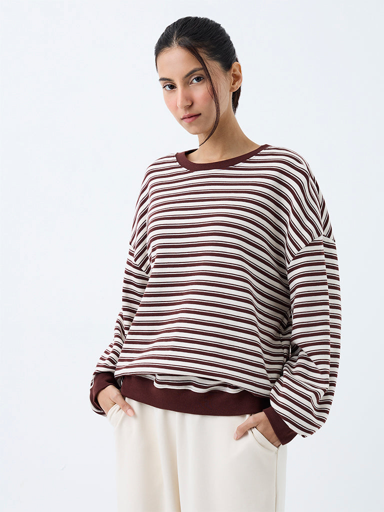 Nuoflexx Brown Striped Cotton T-Shirt