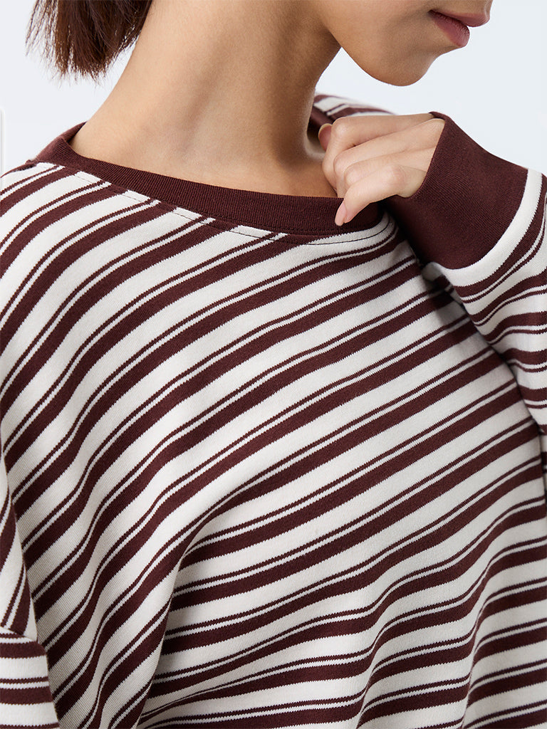 Nuoflexx Brown Striped Cotton T-Shirt