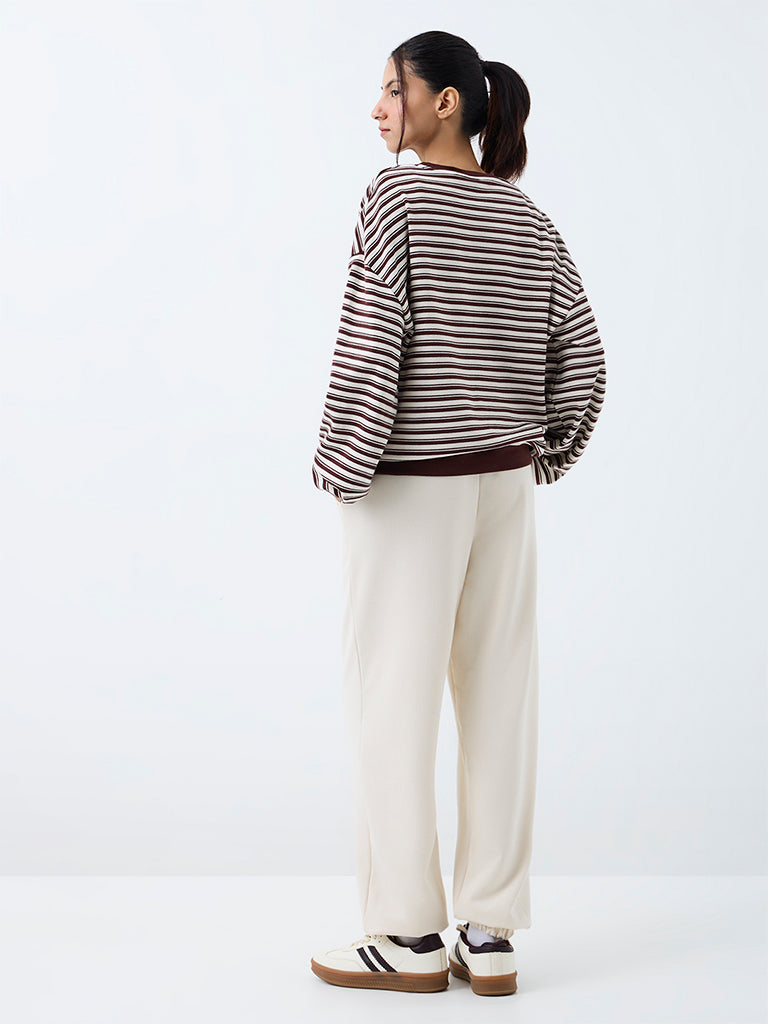 Nuoflexx Brown Striped Cotton T-Shirt