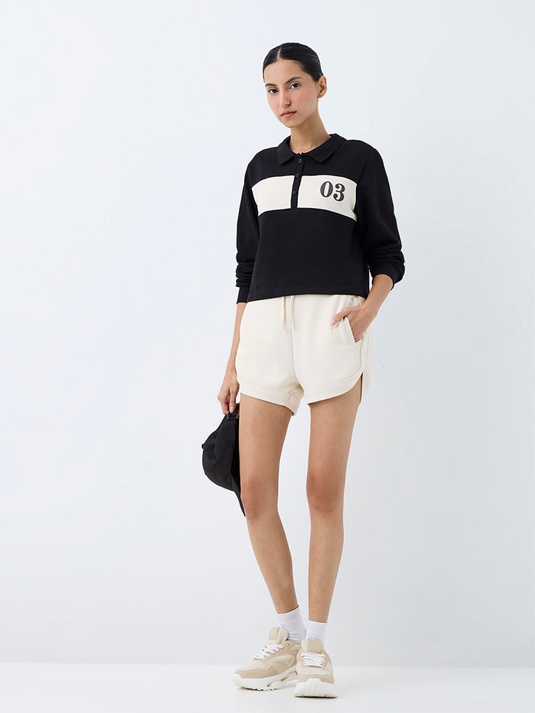 Nuoflexx Black Colour-Blocked Cotton Polo T-Shirt