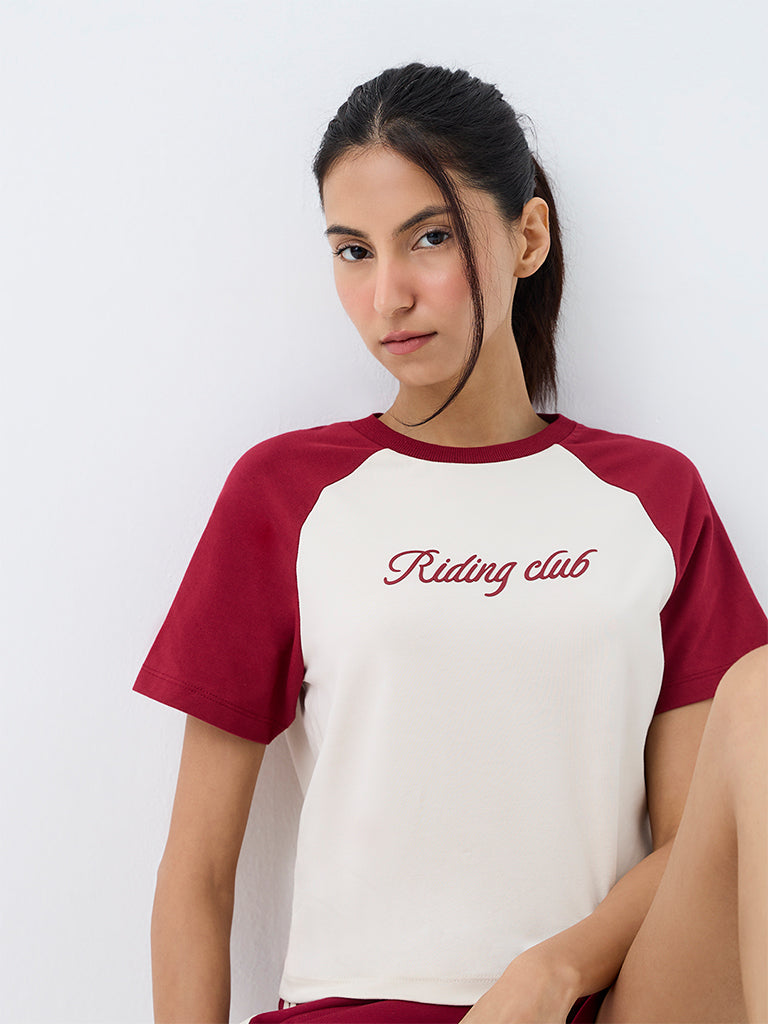 Nuoflexx White Colour-Blocked Cotton-Blend T-Shirt