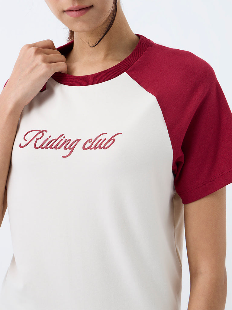 Nuoflexx White Colour-Blocked Cotton-Blend T-Shirt