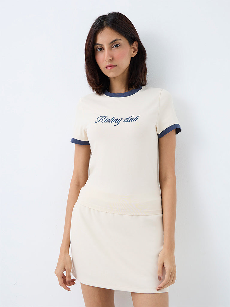 Nuoflexx Off-White Text Design Cotton-Blend T-Shirt
