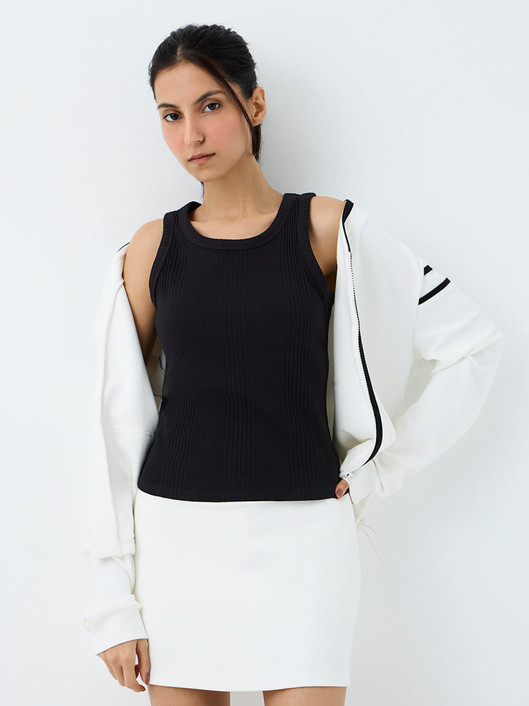 Nuoflexx Black Ribbed Cotton-Blend Tank Top