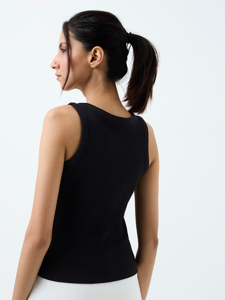 Nuoflexx Black Ribbed Cotton-Blend Tank Top