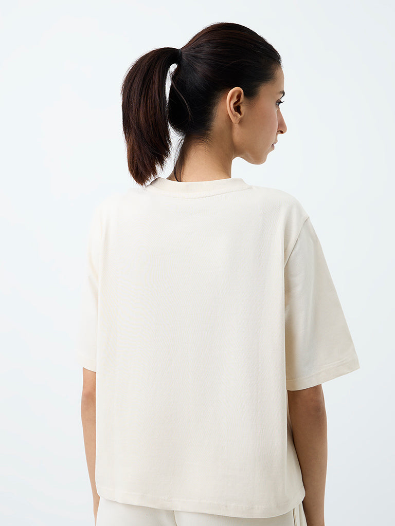 Nuoflexx Off-White Text Embroidered Cotton T-Shirt