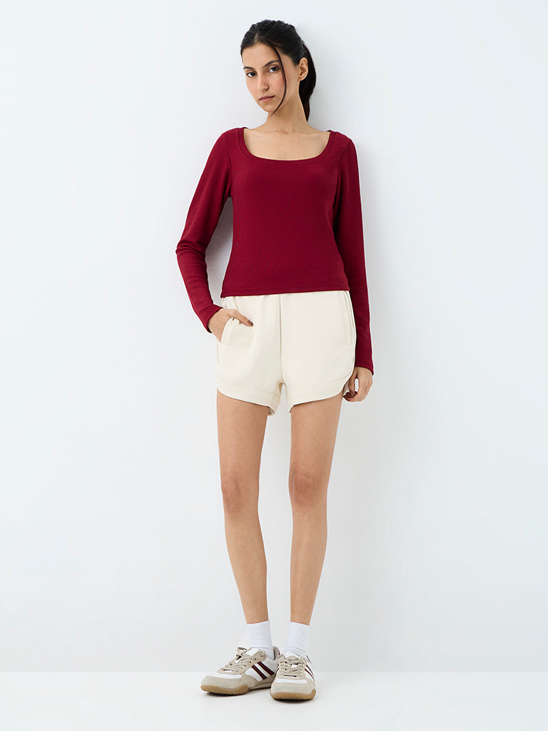 Nuoflexx Red Ribbed-Textured T-Shirt