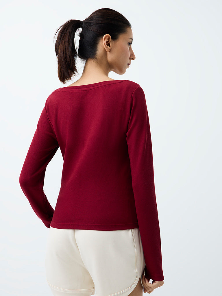 Nuoflexx Red Ribbed-Textured T-Shirt