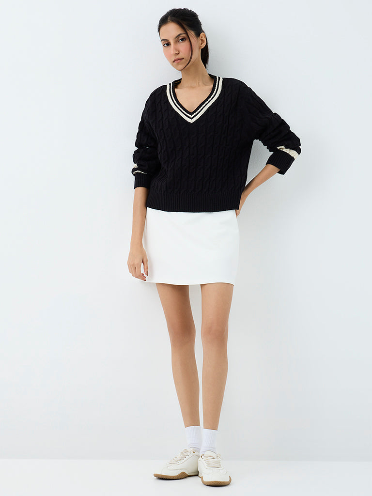 Nuoflexx Black Knit-Textured Sweater