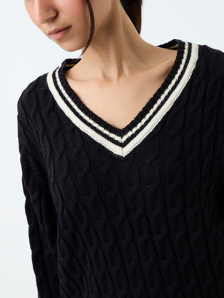 Nuoflexx Black Knit-Textured Sweater
