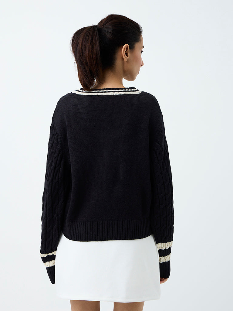 Nuoflexx Black Knit-Textured Sweater