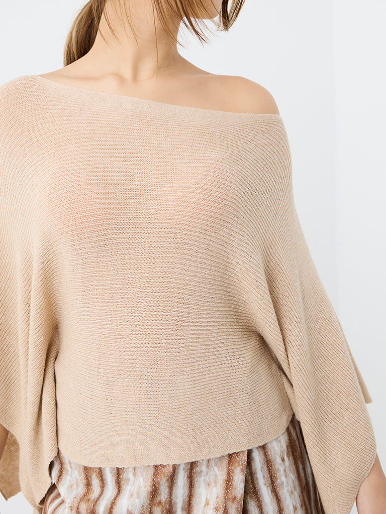 Nuon Light Beige Knit-Textured Cape Top