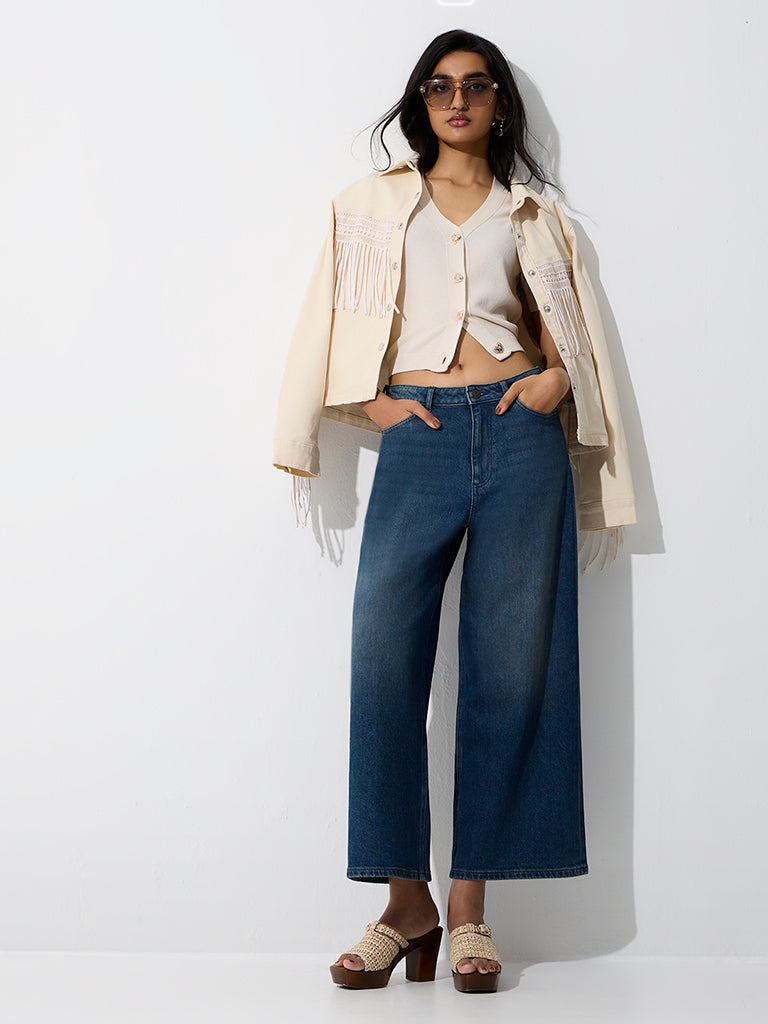 LOV Blue Washed High-Rise Wide-Leg Jeans
