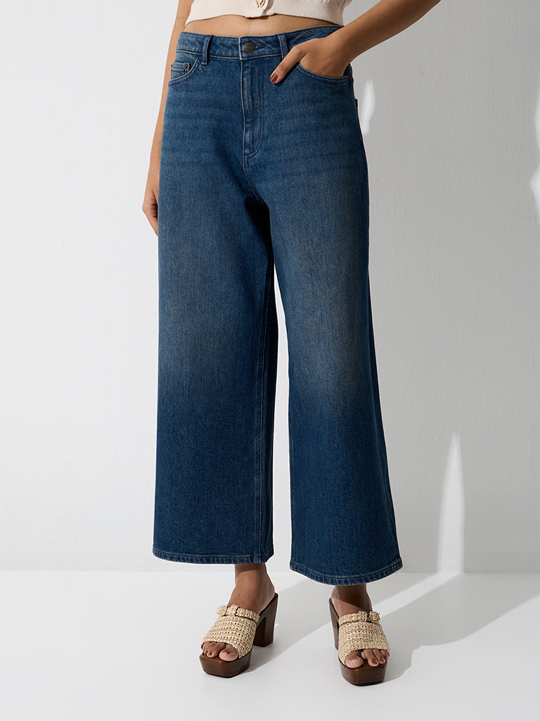 LOV Blue Washed High-Rise Wide-Leg Jeans