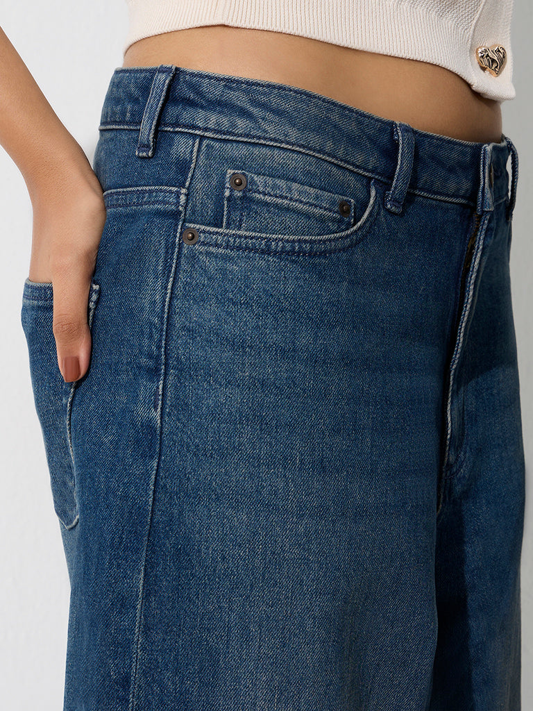 LOV Blue Washed High-Rise Wide-Leg Jeans