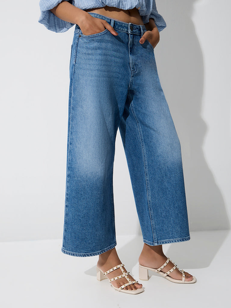LOV Blue Washed High-Rise Wide-Leg Jeans