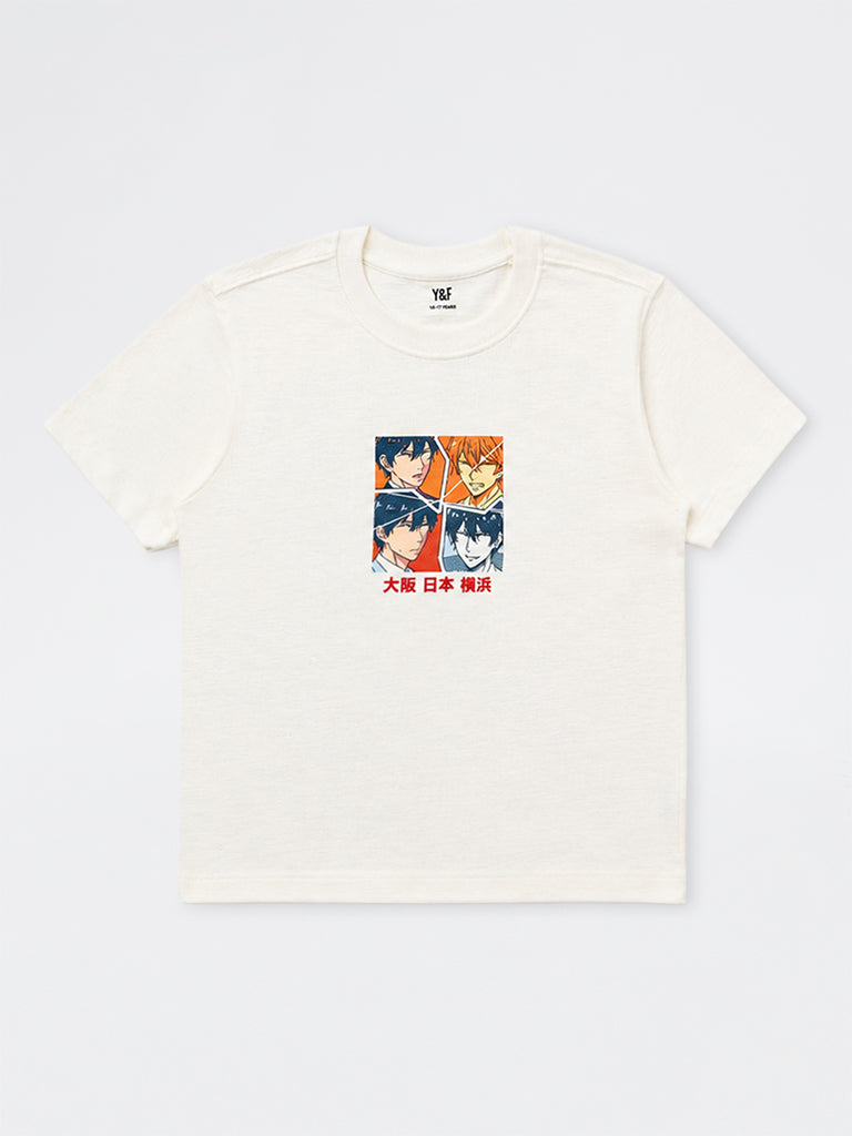 Boys Off-White Graphic Printed Cotton T-Shirt