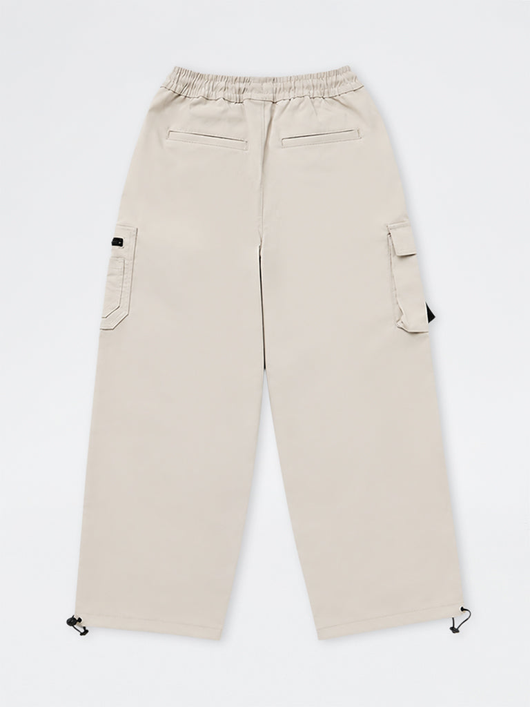 Boys Ivory Mid-Rise Cargo Pants