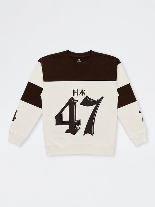 Boys Off-White Numerical Printed Colour-Blocked Cotton Sweatshirt