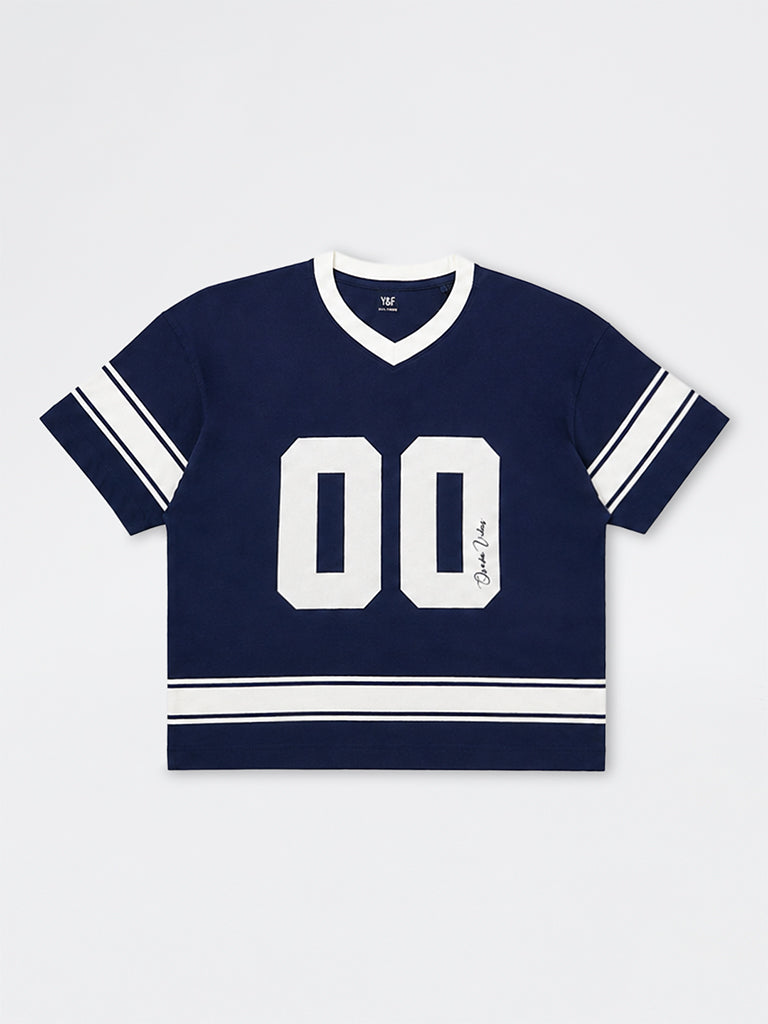 Boys Navy Numerical Printed Cotton T-Shirt