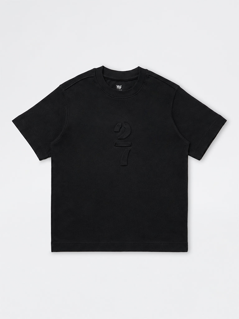 Boys Black Embossed Cotton T-Shirt