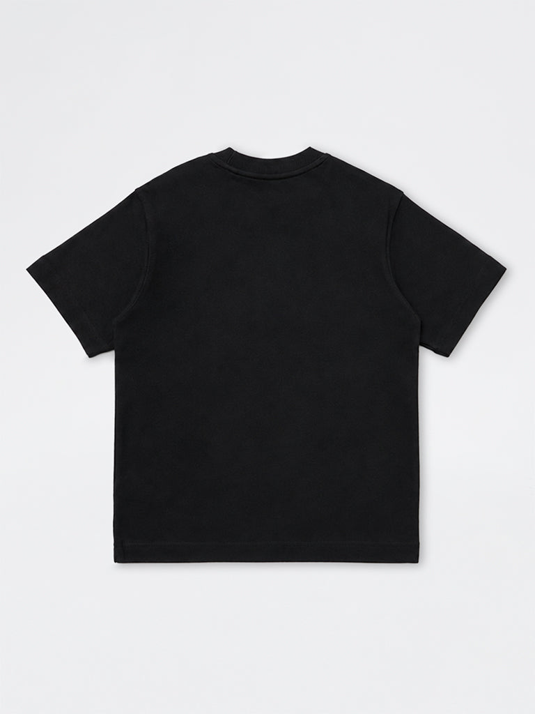 Boys Black Embossed Cotton T-Shirt