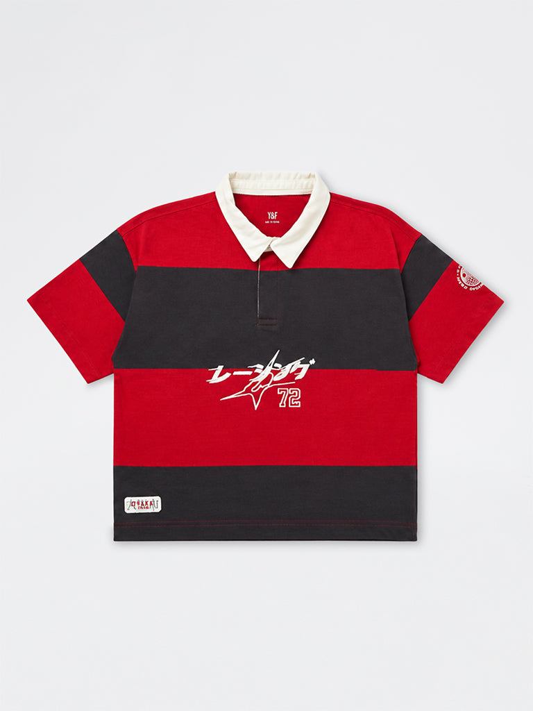 Boys Red and Black Striped Cotton Polo T-Shirt