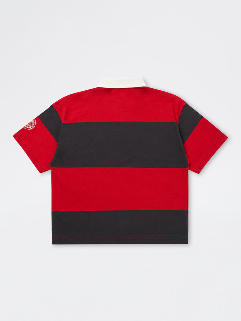 Boys Red and Black Striped Cotton Polo T-Shirt