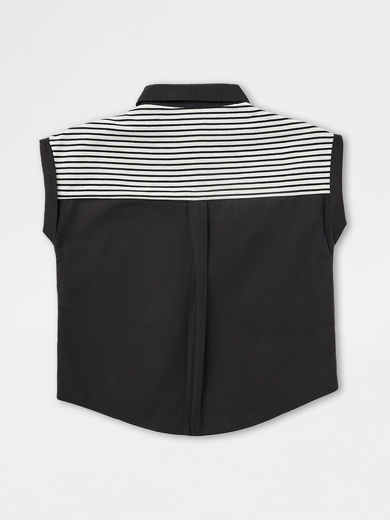 Girls Black Tie-Up Detail Cotton Shirt