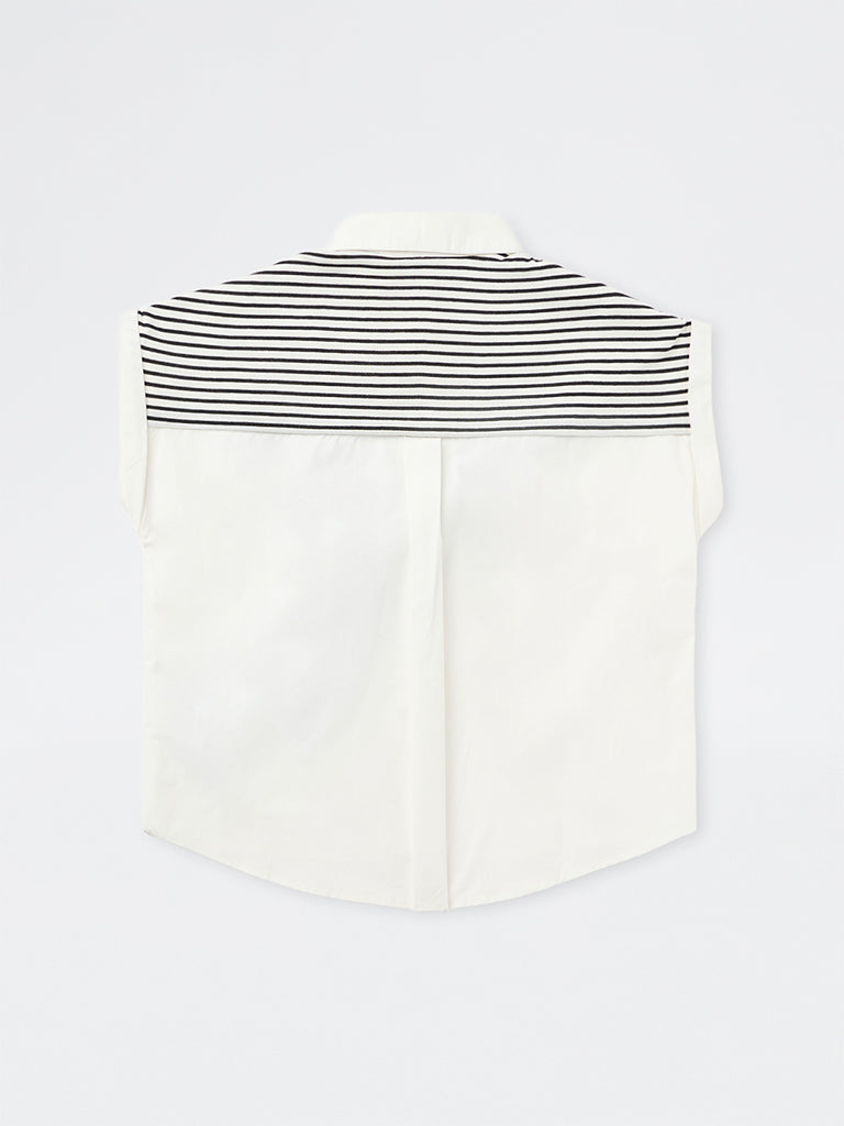 Girls White Striped Tie-Up Detail Cotton Shirt