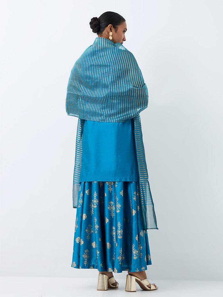 Vark Blue Zari Embroidered A-Line Ethnic Set