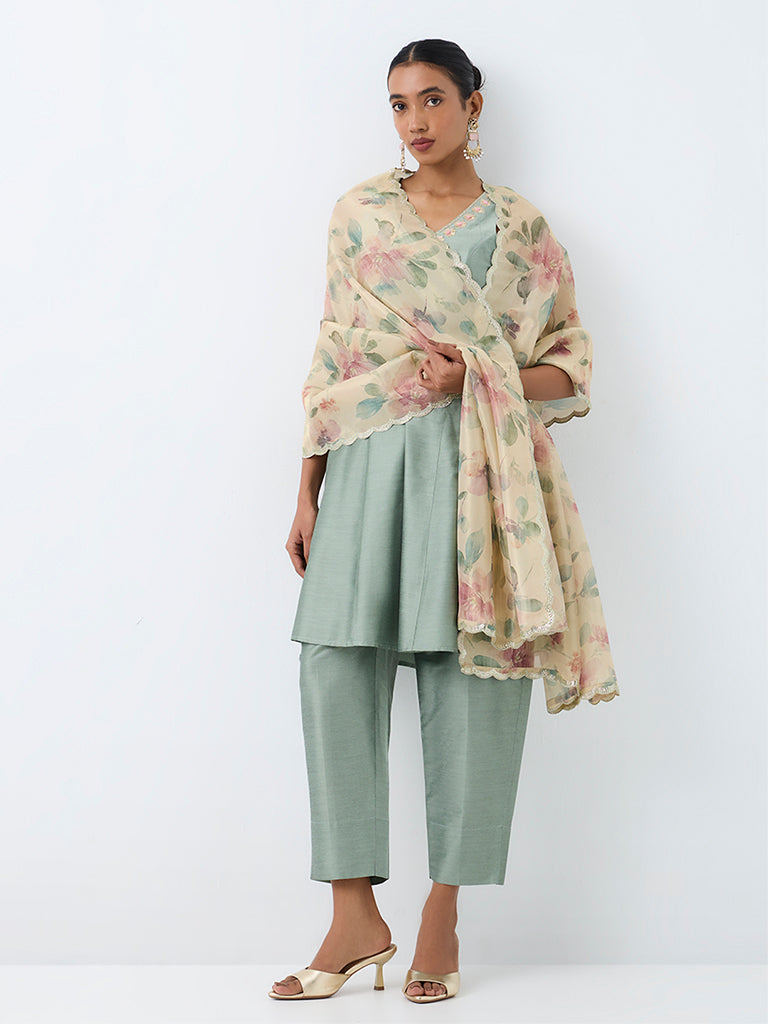 Vark Mint Floral Design A-Line Ethnic Set