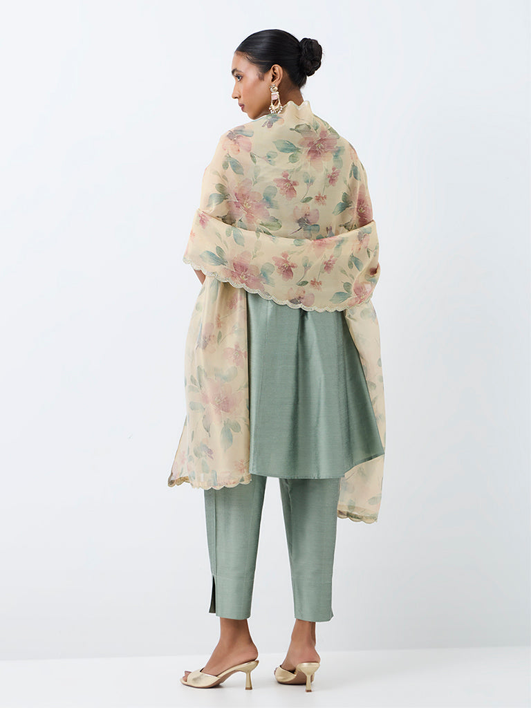 Vark Mint Floral Design A-Line Ethnic Set