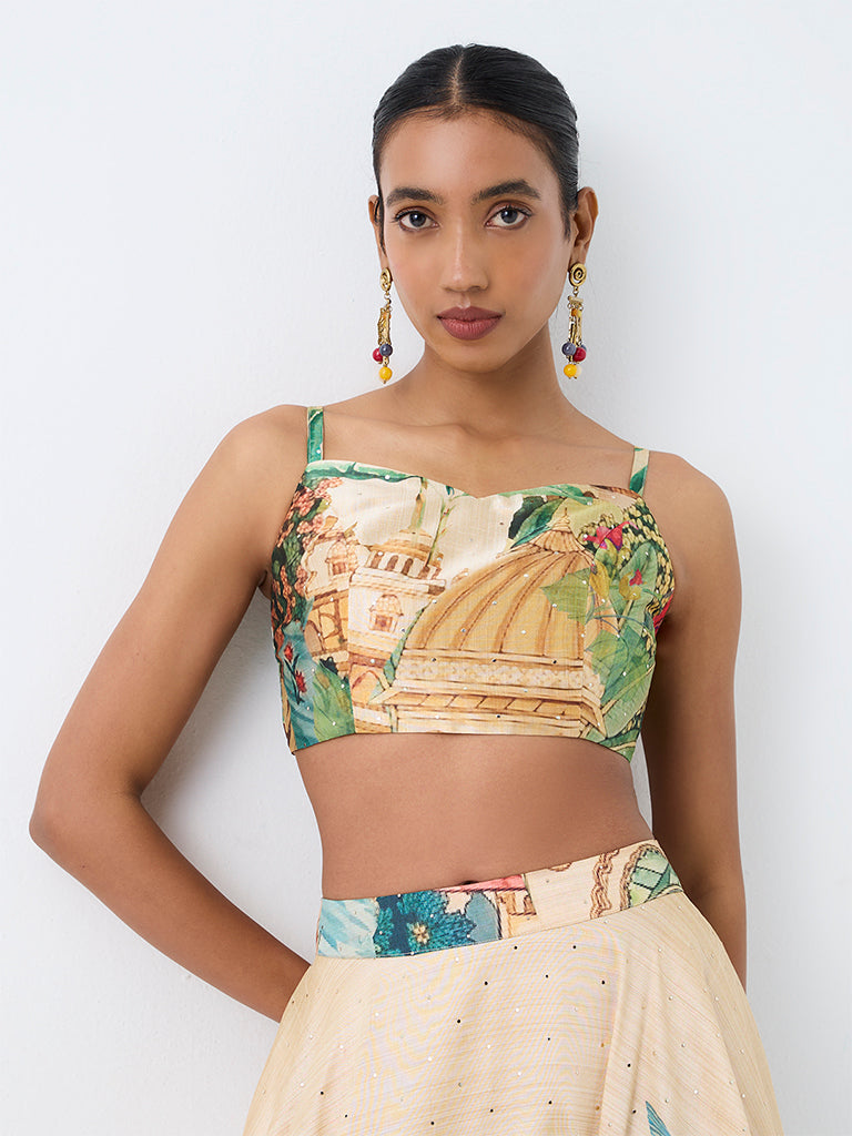 Vark Multicolour Heritage Printed Crop Top