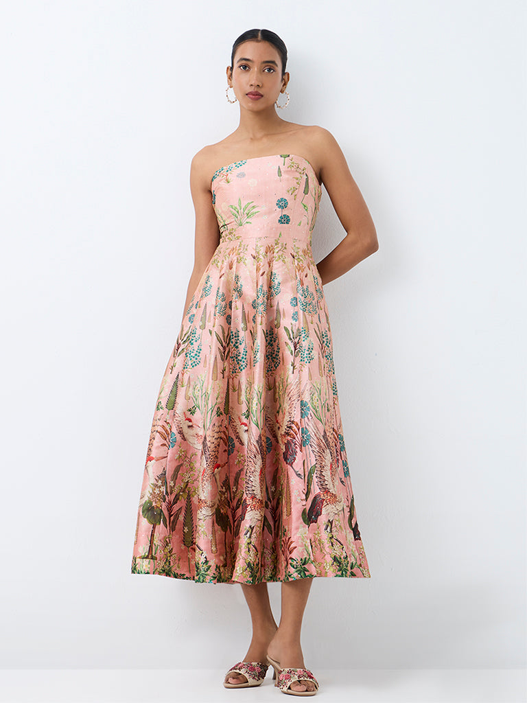 Vark Light Pink Botanical Pattern Tube Dress