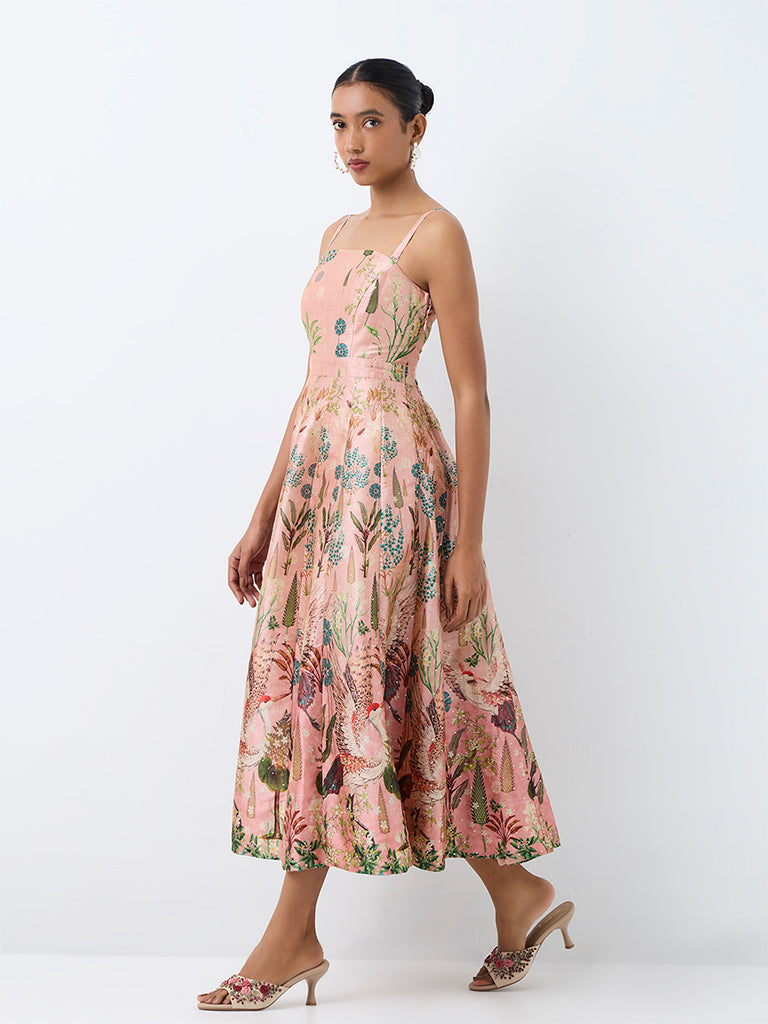 Vark Light Pink Botanical Pattern Tube Dress