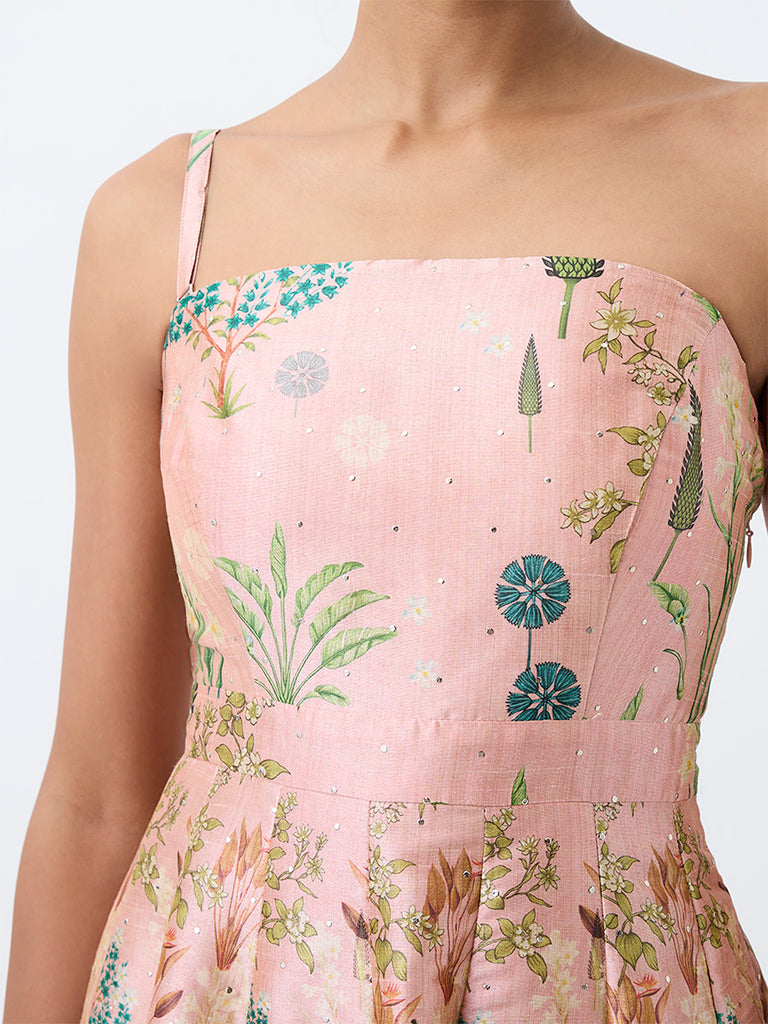 Vark Light Pink Botanical Pattern Tube Dress