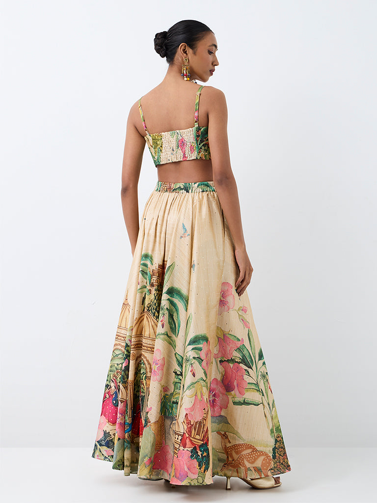 Vark Multicolour Heritage Printed Flared Maxi Skirt