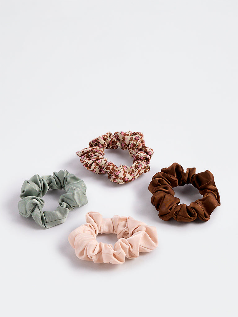Westside Accessories Multicolour Satin Scrunchies - Pack of 4