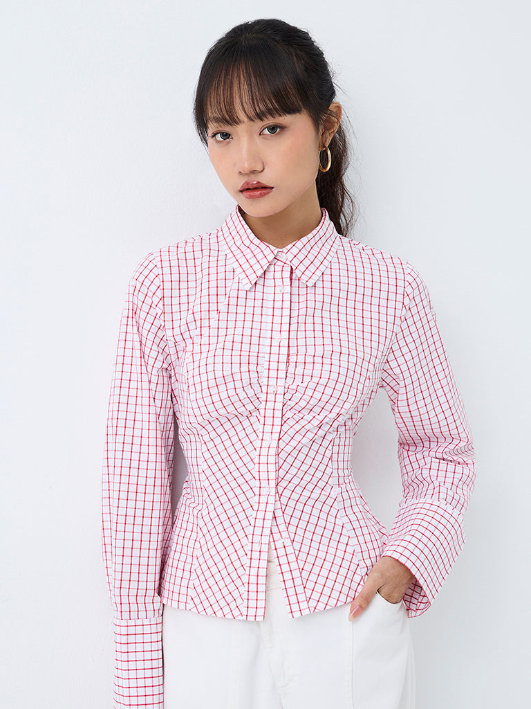 Nuon Red and White Checkered Cotton Shirt