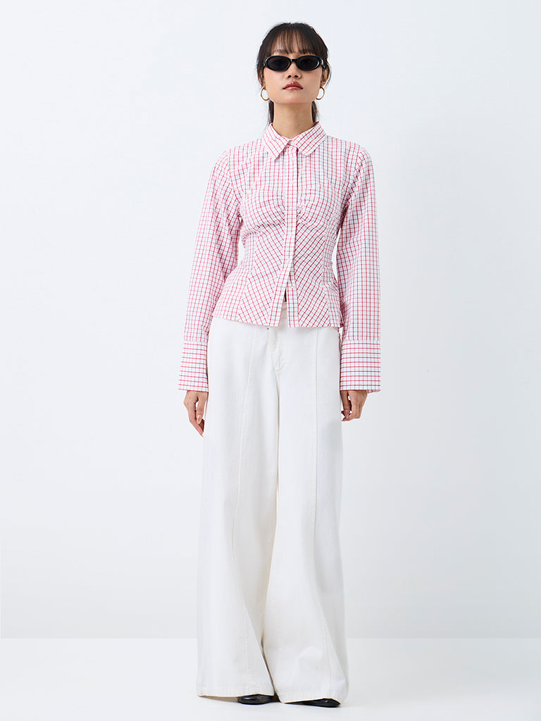 Nuon Red and White Checkered Cotton Shirt