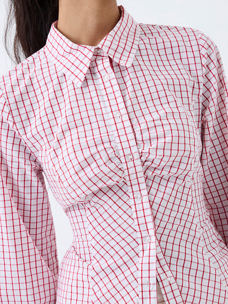 Nuon Red and White Checkered Cotton Shirt