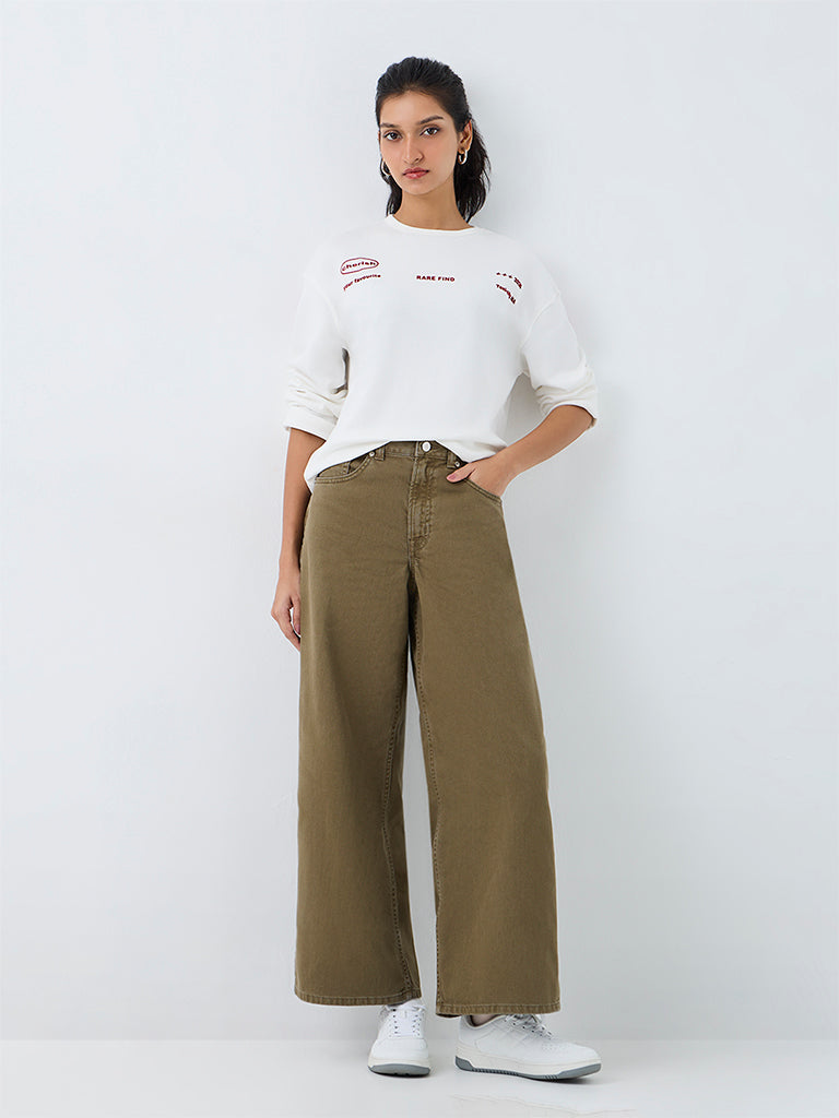 Nuon White Cherry Printed Cotton T-Shirt