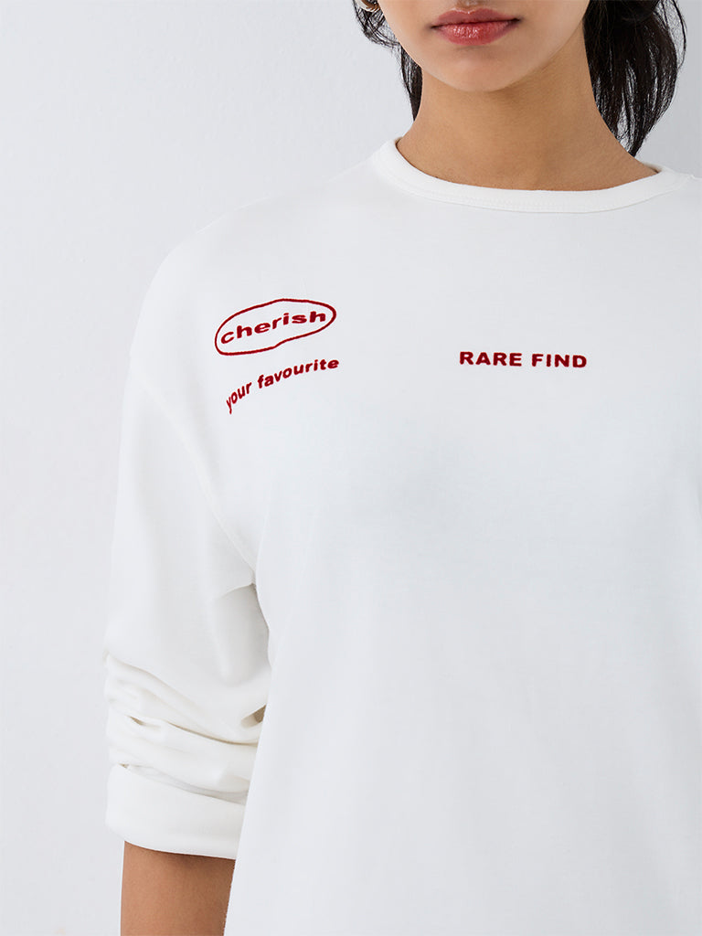 Nuon White Cherry Printed Cotton T-Shirt