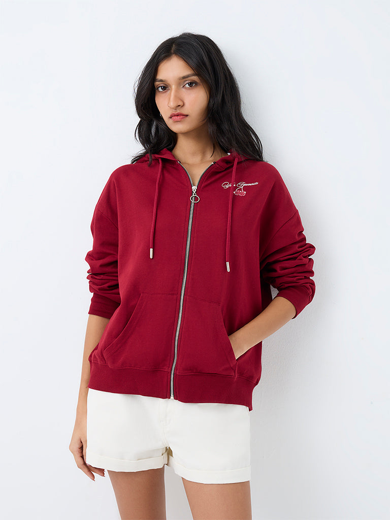 Nuon Burgundy Cherry Printed Cotton Jacket