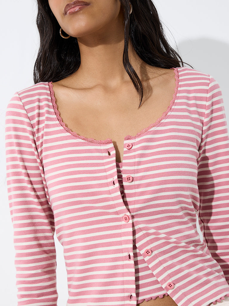 Nuon Pink Striped Cotton Top